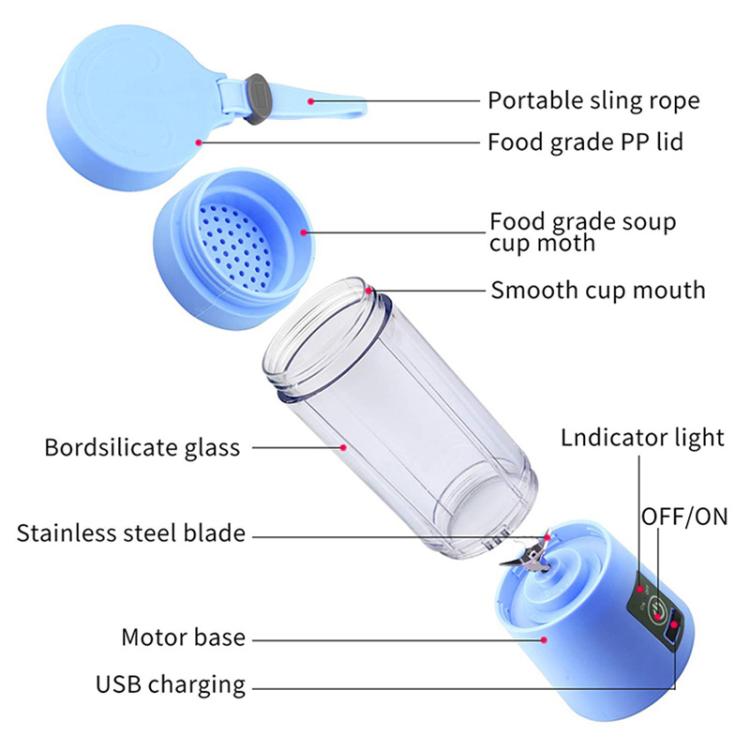 USB Rechargeable Electric Automatic Vegetable Fruit Citrus Orange Juice Maker Cup Mixer Bottle (380ML)(2 Blades Purple) - Electric juicers by buy2fix | Online Shopping UK | buy2fix
