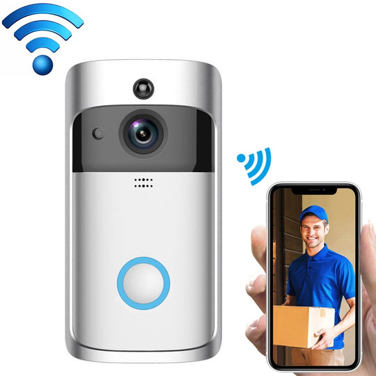 V5 Smart Phone Call Visual Recording Video Doorbell Night Vision Wireless WiFi Security Home Monitor Intercom Door Bell, Standard(Silver)
