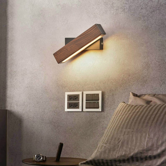 Simple Rotatable Bedside Bedroom Wall Lamp Warm Night Light, Size:31cm(Walnut)