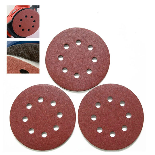 100 PCS 125MM Flocking Sandpaper 5 Inch 8 Hole Disc Sandpaper Self-adhesive Sandpaper, Grit:60 Mesh