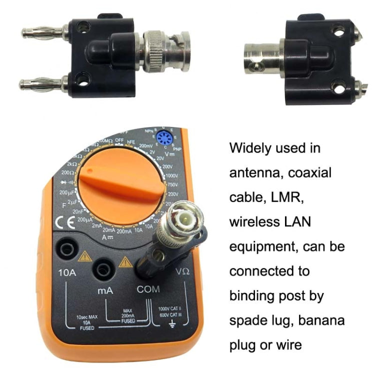 5pcs BNC Male to Dual 4mm Banana Female Plug Stackable Type Binding Male Connector(Black) by buy2fix