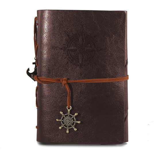 Spiral Notebook Diary Notepad Vintage Pirate Anchors PU Leather Stationery Gift Traveler Journal, Paper Size:S(coffee)