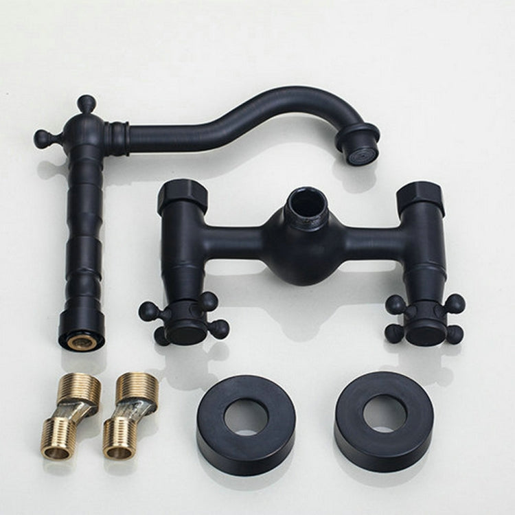 Wall-mounted Bathroom All Bronze Cold Hot Water Ancient Wall Faucet(Black ancient) - Faucets & Accessories by buy2fix | Online Shopping UK | buy2fix