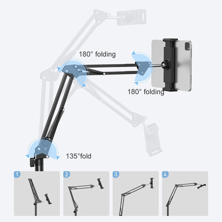 Live Folding Multifunctional Floor Stand For 4-13 Inch Cell Phone/Tablet/Switch, Size: 1.6m Retractable With Desktop Collet(Black) - Lazy Bracket by buy2fix | Online Shopping UK | buy2fix