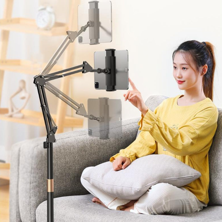 Live Folding Multifunctional Floor Stand For 4-13 Inch Cell Phone/Tablet/Switch, Size: 1.6m Retractable With Desktop Collet(Black) - Lazy Bracket by buy2fix | Online Shopping UK | buy2fix