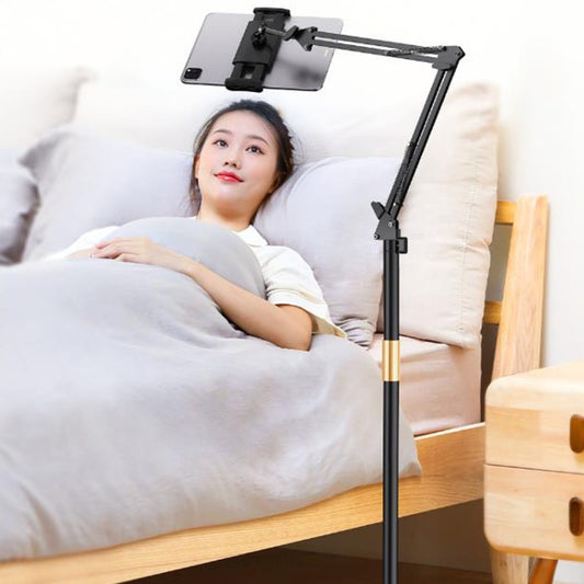 Live Folding Multifunctional Floor Stand For 4-13 Inch Cell Phone/Tablet/Switch, Size: 1.6m Retractable(Black) - Lazy Bracket by buy2fix | Online Shopping UK | buy2fix