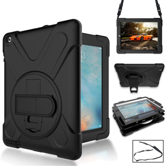 360 Degree Rotation Silicone Protective Cover with Holder and Hand Strap and Long Strap for iPad 6 / iPad Air 2(Black) - More iPad Cases by buy2fix | Online Shopping UK | buy2fix