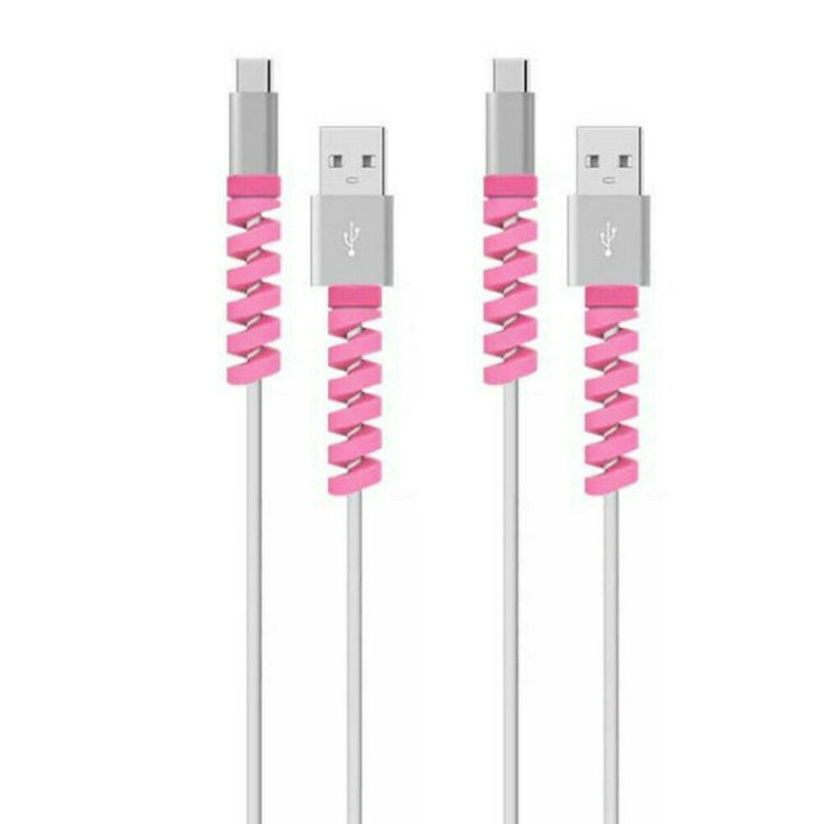 4pcs Spiral Style Silicone Data Cable Protective Cover Anti-wire Break Winder(Pink) by buy2fix