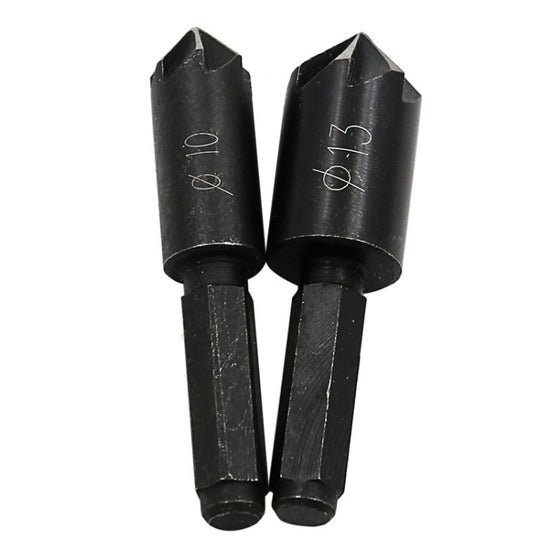 10 mm 13 mm Woodworking Hole Drilling Positioning Board 1/4 Hex Handle Seven-blade Chamfering Knife Edger(Black)