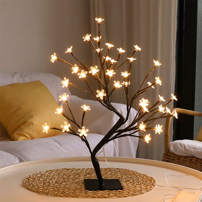24 Lights Cherry Tree Lamp Table Lamp Room Layout Decoration Creative Bedside Night Light Gift, Style:Bauhinia Black Tree by buy2fix