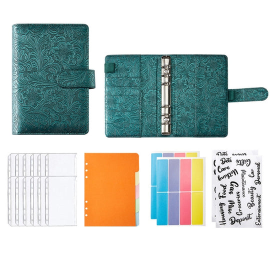 A5 YMX-007 PU Leather Budget Binder Notebook Embossed Model Handbook(Dark Green)