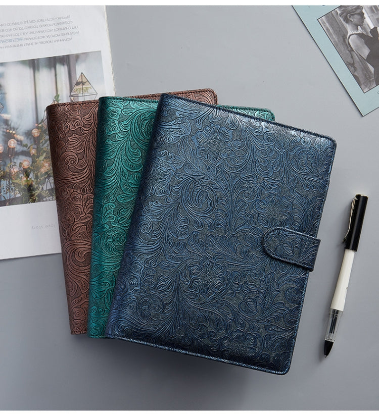 A5 YMX-007 PU Leather Budget Binder Notebook Embossed Model Handbook(Dark Green) - Notebooks by buy2fix | Online Shopping UK | buy2fix