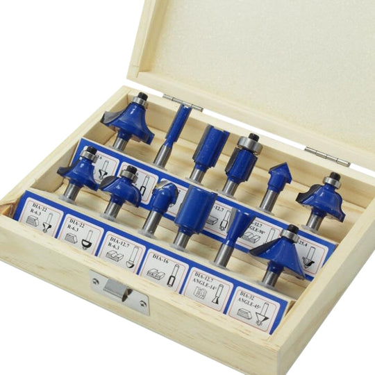 Woodworking Milling Cutter Set Trimming Machine Head Electric Wood Milling Engraving Machine Cutter, Style:Blue 1/4 Handle 12PCS