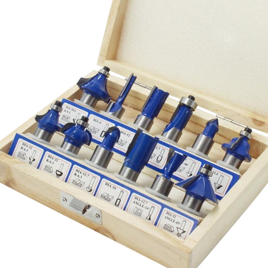 Woodworking Milling Cutter Set Trimming Machine Head Electric Wood Milling Engraving Machine Cutter, Style:Blue 1/2 Handle 12PCS