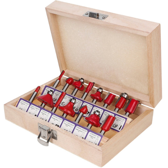 Woodworking Milling Cutter Set Trimming Machine Head Electric Wood Milling Engraving Machine Cutter, Style:Red 1/4 Handle 15PCS