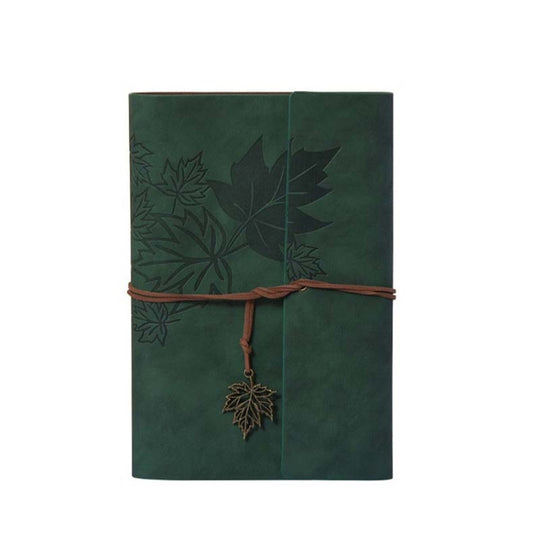 A6 PU Maple Retro Straps Handbook Loose-leaf Notebook(Army Green)