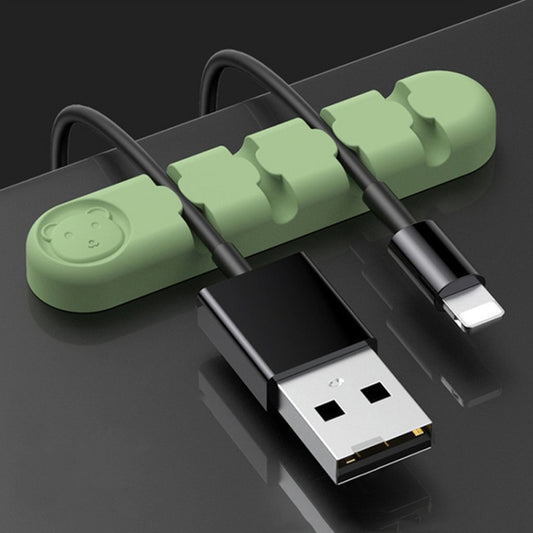 5 PCS 4 Holes Bear Silicone Desktop Data Cable Organizing And Fixing Device(Matcha Green) by buy2fix