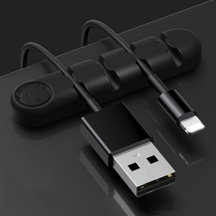 5 PCS 4 Holes Bear Silicone Desktop Data Cable Organizing And Fixing Device(Black) by buy2fix