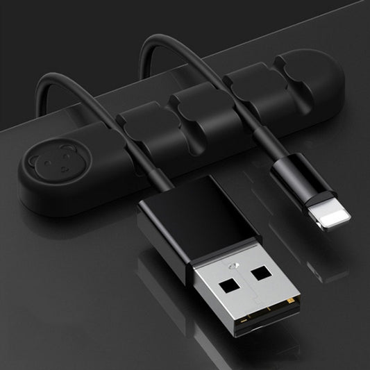 5 PCS 4 Holes Bear Silicone Desktop Data Cable Organizing And Fixing Device(Black) by buy2fix