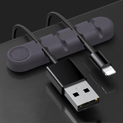 5 PCS 4 Holes Bear Silicone Desktop Data Cable Organizing And Fixing Device(Lavender Grey) by buy2fix
