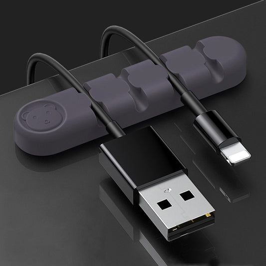 5 PCS 4 Holes Bear Silicone Desktop Data Cable Organizing And Fixing Device(Lavender Grey) by buy2fix