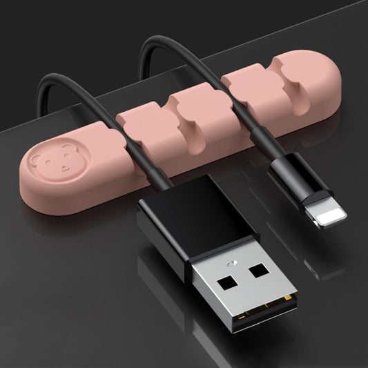 5 PCS 4 Holes Bear Silicone Desktop Data Cable Organizing And Fixing Device(Sand Pink) by buy2fix