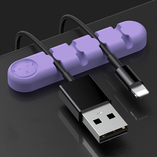5 PCS 4 Holes Bear Silicone Desktop Data Cable Organizing And Fixing Device(Lilac Purple) by buy2fix