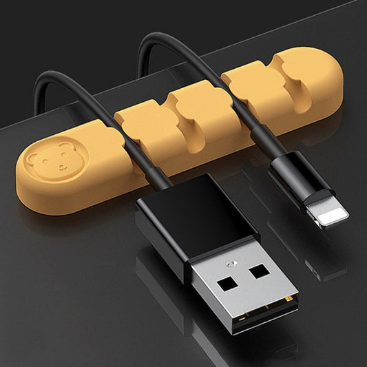 5 PCS 4 Holes Bear Silicone Desktop Data Cable Organizing And Fixing Device(Lemon Yellow) by buy2fix