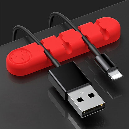 5 PCS 4 Holes Bear Silicone Desktop Data Cable Organizing And Fixing Device(Red) by buy2fix
