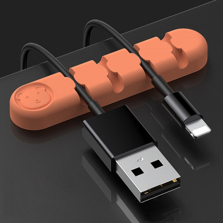 5 PCS 4 Holes Bear Silicone Desktop Data Cable Organizing And Fixing Device(Coral Orange) by buy2fix