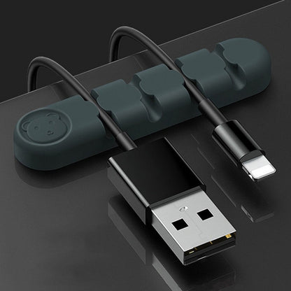 5 PCS 4 Holes Bear Silicone Desktop Data Cable Organizing And Fixing Device(Dark Green) by buy2fix