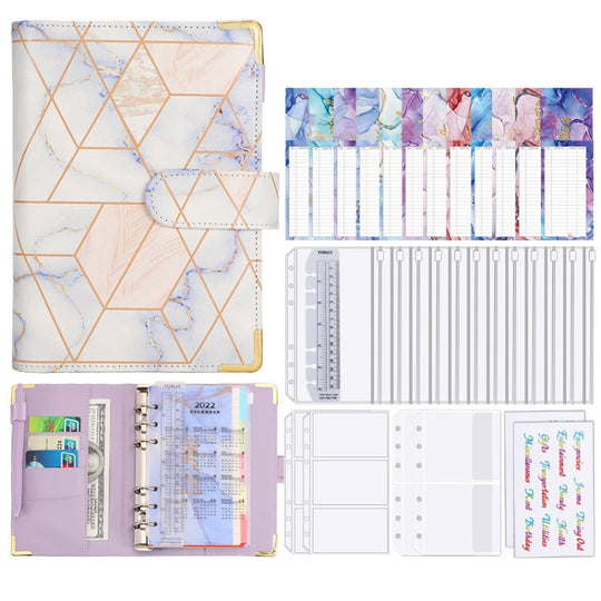 A6 Loose-leaf Notebook Budget Book Marbled Handbook,Style: Basic Model(Blue)