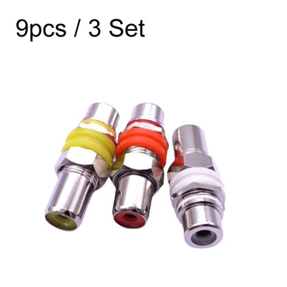 9pcs / 3 Set RCA Female to Female Straight-through Head AV Lotus Butt Joint Extension Head Audio and Video Adapter by buy2fix