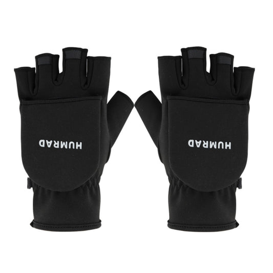 HUMRAO Winter Half-Finger Flip Cover Warm Gloves For Outdoor Sports Skiing And Cycling, Size:L(Black) - Cycling Gloves by HUMRAO | Online Shopping UK | buy2fix