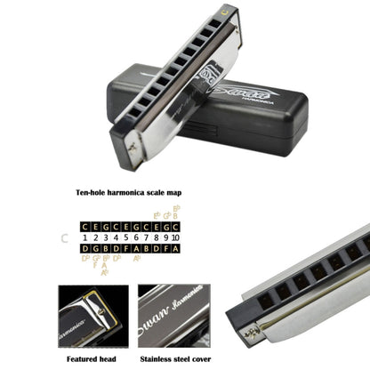 Swan 10 Holes Full-scale Bruce Harmonica Beginner Children Adult Students Playing Musical Instruments - Wind Instrument Accessories by buy2fix | Online Shopping UK | buy2fix