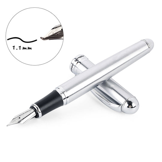 X750 Stationery Stainless Steel Fountain Pen Medium Nib Ink Pens School Oiifice Gift, Nib Size:1.1mm(Silver)