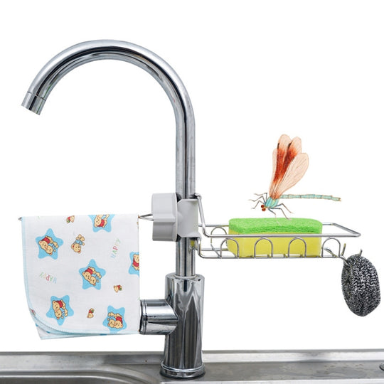 Faucet Rack Stainless Steel Perforated Free Kitchen Sink Storage Rack Rag Sponge Drain Rack, Style:Type B