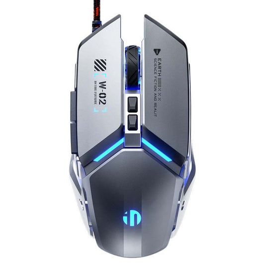 Inphic W-02 6 Keys Home Office Luminous Macro Programming USB Computer Mechanical Game Wired Mouse(Metallic Gray) - Wired Mice by Inphic | Online Shopping UK | buy2fix
