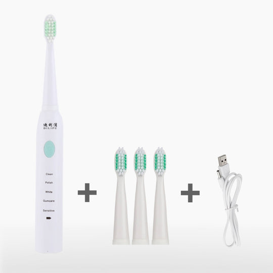 DELIPU Electric Toothbrush Rechargeable Sonic 5-Speed Adjustment Children Adult Household Waterproof Soft Hair Whitening Toothbrush USB Charging Cable (White)