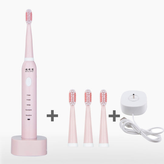 DELIPU Electric Toothbrush Rechargeable Sonic 5-Speed Adjustment Children Adult Household Waterproof Soft Hair Whitening Toothbrush USB Charging Stand(Pink)