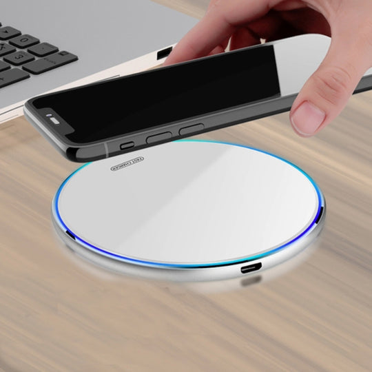 Chargeur sans fil miroir acrylique rond X8 15W QI (argent)