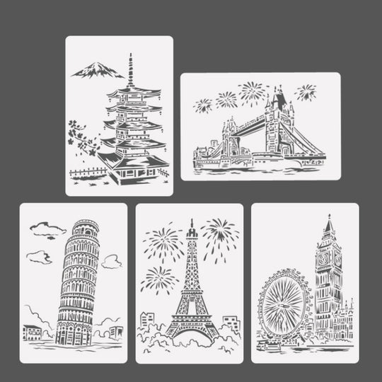 Tower System (5pcs / Set) Construction Series Painting Template Theme City A4 Label Template