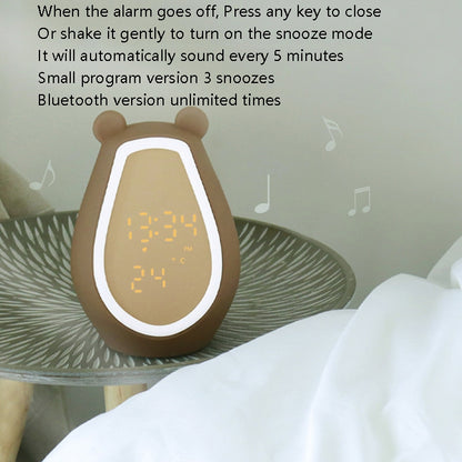 Bear Alarm Clock LED Digital Silent Bedside Lamp Bluetooth Speaker USB Charging Children Cartoon Night Light(Bluetooth+Small Program Version) by buy2fix
