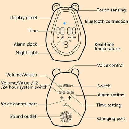 Bear Alarm Clock LED Digital Silent Bedside Lamp Bluetooth Speaker USB Charging Children Cartoon Night Light(Bluetooth+Small Program Version) by buy2fix