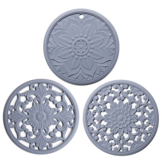 3 in 1 Hollow Flower Silicone Heat Insulation Pad Anti-Scalding Pot Bowl Pad Set(Gray)