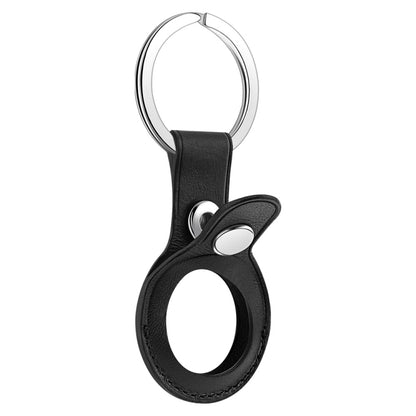 Anti-scratch Top-layer Cowhide Leather Protective Cover with Hanging Buckle for AirTag(Black) - Other by buy2fix | Online Shopping UK | buy2fix