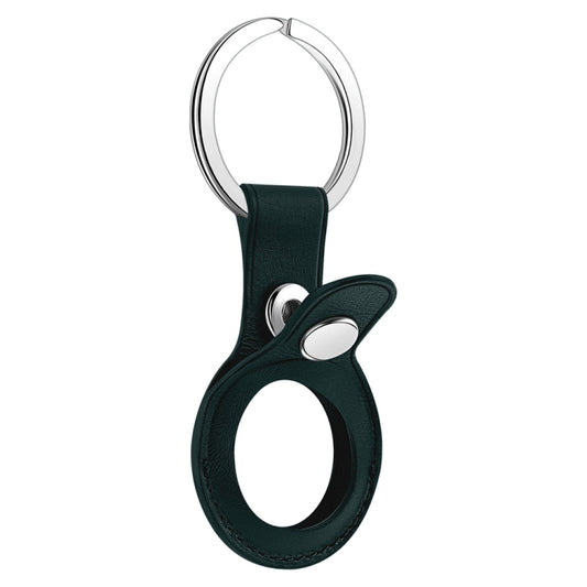Anti-scratch Top-layer Cowhide Leather Protective Cover with Hanging Buckle for AirTag(Ink Green) - Other by buy2fix | Online Shopping UK | buy2fix