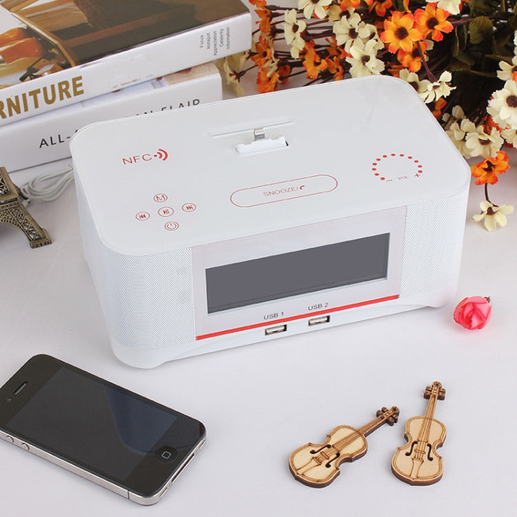A8 Charging Base Audio NFC Bluetooth Speaker Alarm Clock, Specification: UK Plug(White) - Desktop Speaker by buy2fix | Online Shopping UK | buy2fix