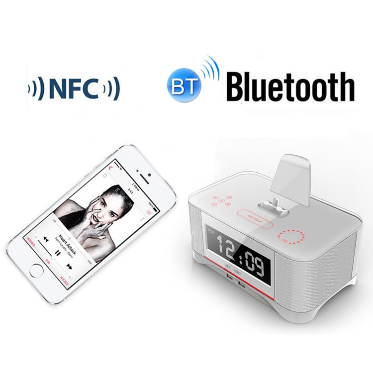 A8 Charging Base Audio NFC Bluetooth Speaker Alarm Clock, Specification: UK Plug(White) - Desktop Speaker by buy2fix | Online Shopping UK | buy2fix