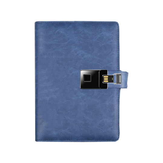 A5 Multi-Function Fingerprint Unlocking Notebook Can Record 10 Fingerprints, Specification: Fingerprint Lock + 16G U Disk(Crazy Horse Pattern  Blue)